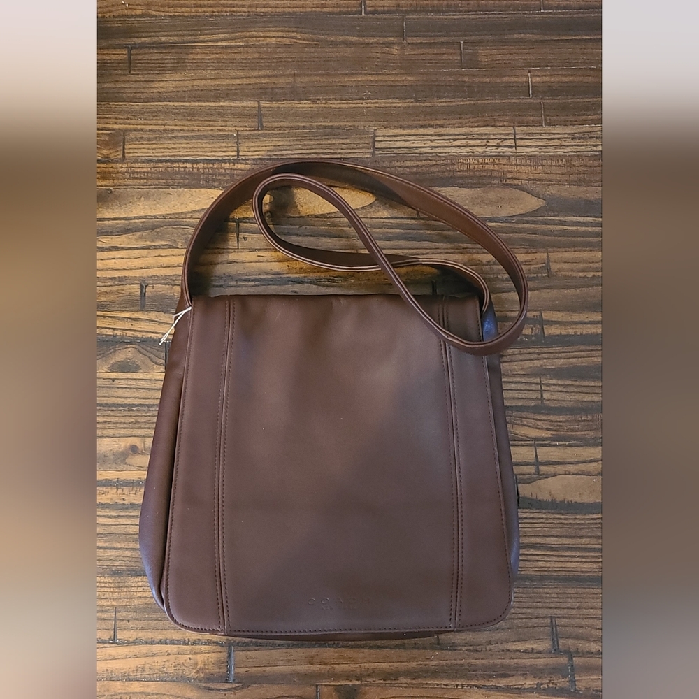 VINTAGE COACH shoulder bag brown Lexington Flap 9 by 9.5 Italy Leather